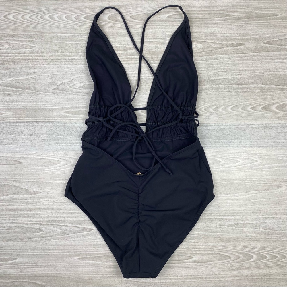 Ulla Johnson Dioni Plunge One Piece Swimsuit Ruched Size Medium New Black - Picture 7 of 14